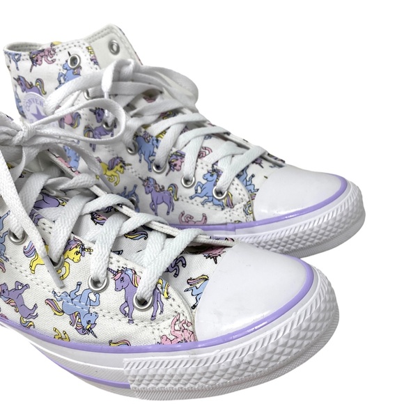Converse Chuck Taylor High Kids Women Sneakers Violet White Canvas Skate A01674F - Picture 3 of 10